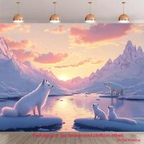 2D Arctic Fox and Polar Bear Photography Backdrop Sunset Background 47.2x31.5inch/120*80cm