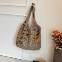 Lazy Beach Woven Bag for Women's Summer New Hollow Knitted Bag, Large Capacity Commuting Shoulder Tote Bag chaki