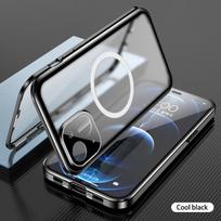 Dėklas skirtas iPhone 14 13 12 11 Pro Max/Samsung S22 S23 Ultra S21 Plus Magsafe 360° Visiškai uždarytas apsauginis aliuminio lydinio stiklo magnetinis apskritimas for iPhone 14 juoda