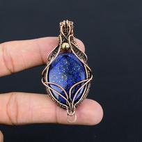 Lapis Lazuli brangakmenis rankų darbo gryno vario viela apvyniotas pakabukas papuošalas Padėkos dienai 2.83 Inches mėlyna
