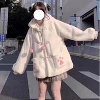 Rudens Žiemos Moteriška Miela Avies Vilnos Striukė Kawaii Minkšta Su Meškiuko Ausytėmis Gaubtu Paltai Mergaitėms Nauji Mieli Viršutiniai Drabužiai XXXL smėlis