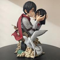 22cm Attack on Titan Mirties bučinio GK PVC veiksmo figūrėlė Anime Mikasa Ackerman laiko Eren Jaeger galvos figūrėlės modelio žaislai Lėlė Dovana