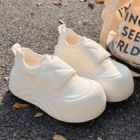 Velcro thick-soled muffin heightening ugly cute big head little white shoes children summer spring and autumn new board shoes 35
