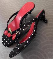 Cute!! French polka dot cherry flip-flops high heels 2025 new casual versatile foot pinch cool slippers women 35 juoda
