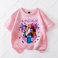 Kawaii KPop Demon Hunters Tie-dye T-shirt Girls Short Sleeve Tops Rumi Mira Zoey Printed Tee Shirts Summer Children's Clothing 100