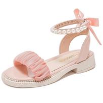 Mergaitei batai Vaikams batų 2024 Vasaros Naujas Mados Mergaitė Romėniškas sandalas Minkštumas Vaikų sandalai perlinis Princesės batų Sandalas sandalias niño 26insole16.2cm rožinė
