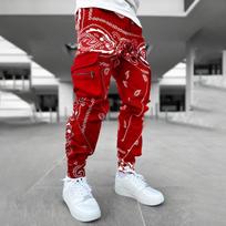Men's Stylish Paisley Joggers with Multiple Pockets - Comfortable Fit for Sports and Casual Wear Street Personality XS