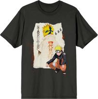 Naruto Shippuden Torn Paper Graphic Crew Neck Short Sleeve Men's Black T-shirt S juoda