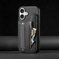 Suitable for IPhone 17 Mobile Phone Case with Plain Leather Texture, Clamshell Storage Card Case, Apple 17 Elastic Cord Wrist Leather Case iPhone 17 juoda
