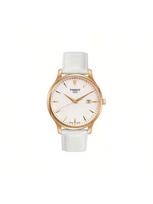 Tissot Elegance quartz movement, 30m water-resistant men's watch, Trendy 42mm white dial, stainless steel case, leather strap, T063.610.36.116.01 balta