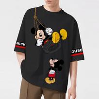 Vasarinis naujas Disney Mikės Pūkuotuko margintas marškinėlis vyrams, trumpomis rankovėmis, apvalia kaklo iškirpte, laisvalaikio, sportiniai, gatvės stiliaus, oversized, unisex viršutiniai drabužiai S