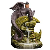 Dragons Mountain Waterfall Incense-Burner Premium Ceramic Art Piece For Living Room Decor geltona