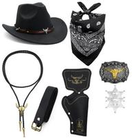 Cowboy Outfits Western Costume Accessories Cowboy Hats Buckle Belt Holsters Bandana Badge Necklace for Halloween Cosplay juoda