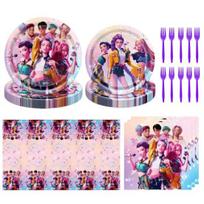 Gimtadienio šventės dekoracijų rinkinys K-Pop tema Girlianda Staltiesė Popieriniai lėkštės Servetėlės Ekologiški vienkartiniai indai Lengvas valymas Šventės reikmenys
