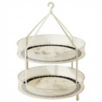 Foldable Hanging Drying Rack Double Layer Mesh Laundry Organizer for Socks Sweaters Clothes Flat Drying Net with Hook and Support Frame 40cm Diameter one size smėlis
