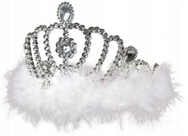 Diadem Tiara Biała Z Puszkiem Futerkiem Królowa Królewna Księżniczka Balu