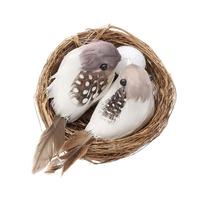 Realistic Feathered Birds with Nest & Birds Egg Artificial Craft Birds for Garden Parties Lawn Decor Home Car Ornament šviesiai pilka spalva