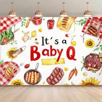 2D Flat Baby Shower Backdrop  It's a Baby Q  Watercolor BBQ Theme Background Cloth 47.2x31.5inch/120*80cm