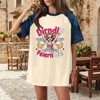 Women's Casual Denim Patchwork Oktoberfest Print Short Sleeve T Shirt Comfortable Loose Fit Tee Top for Everyday Wear XL chaki