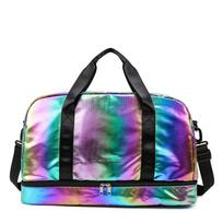 Gym Tote Bags Pearlescent Fabric Gym Bag Fashion Multicolor Women's Travel Bag Crossbody Portable Fitness Handbag Business Trips įvairiaspalvis