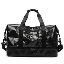 Large Capacity Gym Bags Pearlescent Women Fitness Training Swimming Handbag With Shoes Pocket Waterproof Yoga Pack Travel Duffel juoda