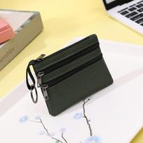Durable Canvas Wallet Zipper 3-layer Card Holder Coin Bag Women Girls žalia