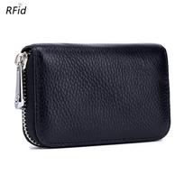 Leather organ card bag zipper men's cowhide rfid card holder anti-theft brush magnetic card holder women juoda