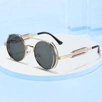 A Pair Of Circular Frame Avant-Garde Sun Glasses Cyber-punk Style Sun Glasses Men Stainless Steel Hollowed Out Mirror Legs
