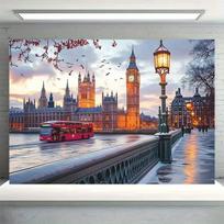 2D Classic London Backdrop Big Ben and Thames River Photography Background 47.2x31.5inch/120*80cm
