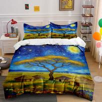 Yellow tree, huts, stars. Bedding sets Duvet cover sets Duvet covers Pillowcases(1 * Duvet Cover 2 * Pillowcases, without duvet insert) 135x200cm