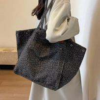 Leopard Pattern Tote Bag Vintage Canvas Shoulder Bag Fashi Big Capacity Handbag For School Work Shopping juoda