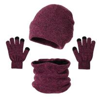 3 Pcs/Set Velvet Knitted Scarf Hat Bib Wool Crotch Beanie Cute Hat Scarf Gloves Set  Winter raudona