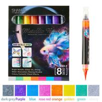 8 Colors Metallic Glitter Marker Paint Pens Set Soft Brush Pen for Drawing, Rock Painting, Stone Ceramic Glass Wood Plastic balta