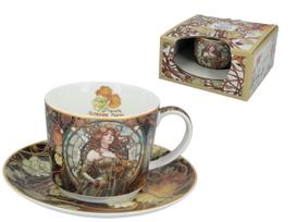 Puodelis su lėkštute kavai arbatos Alfons Mucha Porcelianas Dovana