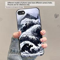 Abstract Modern Waves For iPhone 17 Air 16 E 15 Plus 14 Pro Max 13 12 mini 11 5 6 7 8 Plus XR XS Max SE Black Glass Phone Case iPhone 16