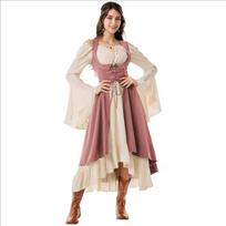Womens Vintage Cosplay Party Costumes Halloween Pirate Costume Captain Huntress Clubwear Corset Dresses  Renaissance GothicLong M