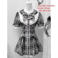 Jirai Kei Bow Dress Women Sweet Kawaii Style Black Pink Lolita Y2K Skirt Lace Short Sleeve Outfits Japanese School Girl Uniform S