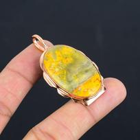 Bumblebee Jasper Gemstone Handmade Amazing Copper Jewelry Pendant For Wedding Gift 2.17 Inches geltona