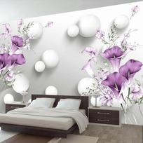 Modernus 3D stereo reljefinis violetinės kalos gėlės sienos tapetas svetainei, miegamajam, romantiškiems namų dekoravimui, sienos tapyba, freska 200 cm(W) x 140 cm(H) white