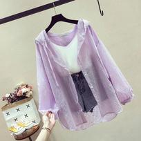 Sunscreen Clothing Women's Loose Mid-length Summer Long-sleeved Anti-ultraviolet Hooded Ultra-thin Beach Cardigan Jacket L violetinė