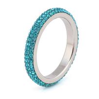 Retro 6MM Curved Stainless Steel Ring with Inlaid Diamond - European and American Style Knuckle Ring for Women Size 10 mėlyna