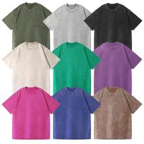 230g Retro Washed Snowflake T-shirt, European and American Style, Pure Cotton, Loose Fit Round Neck Pullover, Heavyweight Men's T-shirt. S (40-45 kg)