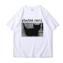Playboi Carti Dydeli Hip-Hop marškinėliai Mielas Katės Harajuku Spausdinimo Marškinėlis Įprasti Vyriški Viršutiniai Drabužiai Kokybiški Raperio Marškinėliai S