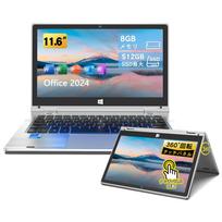 Dobios Laptop with Office Windows 11 N3700 Tablet Micro SD 8GB 256GB SSD 2-in-1 Touchscreen, 360° Rotation, 2024, Pro, Quad-Core CPU, Portable,