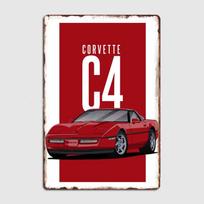 Namų dekoratyviniai plakatai Metalinis plakatas Vidaus garažo dekoras Corvette C4 Raudonas Klasikinis super sportinis automobilis Retro ženklas Kambario sienos dekoras 20x30cm（7.8x11.8inch）