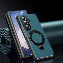 Paslėptas stovas Magnetinis odinis dėklas Samsung Galaxy Z Fold 7 6 5 4 Laikiklio dangtelis Su skaidriu stiklo ekrano apsauginiu elementu Galaxy Z Fold7 žalia