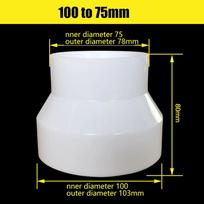 Jungtys Reduktorius Adapteris Vamzdis Vėdinimo Detalės Plastikinis Reduktorius Baltas 100to75 ABS Vamzdis Vėdinimo Adapteris