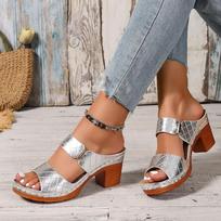 Womens Sandals Memory Foam Thick Heel Fish Mouth Women'S Outer Wear Shoes Fashionable Casual Shiny One Strap Shoes For Woman 36 sidabras