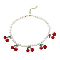 Jewelry Gift Women's Pearls Necklace Cherry Pendant Neck Chain Cherry Pendant Necklace  Women balta