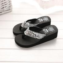 Women Summer Sandals Sequins Beach Female Flip Flops Ladies Slippers High Heels Shoes Women Platform Wedges Slippers 35EU/CN36